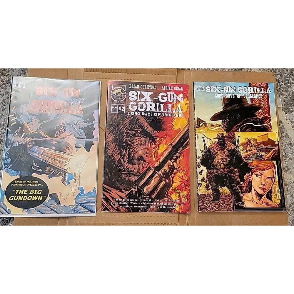 Six gun Gorilla Comic Long days of Vengeance Lot 2 Signed By Brian Christgau